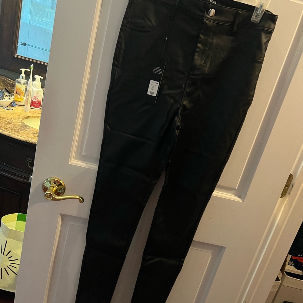 Fashion Nova Shiny Black Faux Leather High-Rise Pants